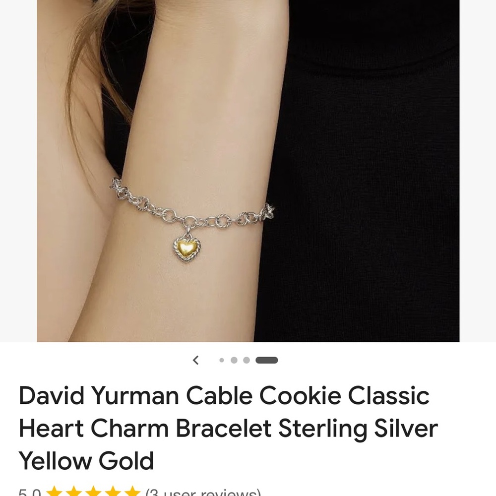 Cable cookie classic chain heart charm bracelet yellow gold and sterling sliver - Picture 2 of 7